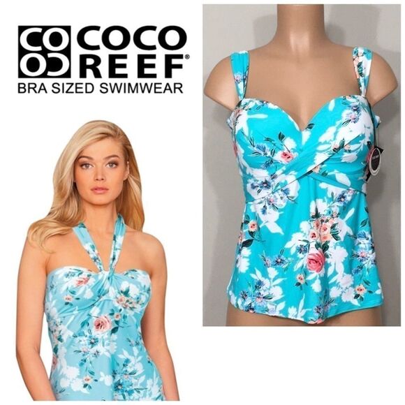 Coco Reef Larimar Aqua tankini top. 32/34D NWT - Picture 1 of 12